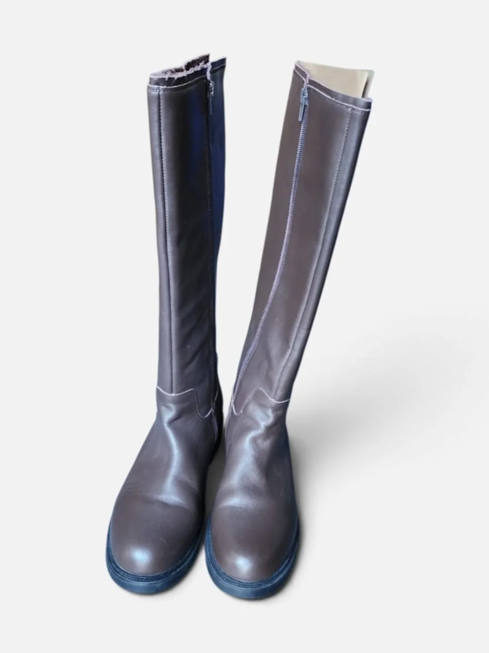 Lands' End Leather Riding Boots Women 8.5 Dark Brown Buckle Zip Equestrian